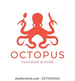 Octopus logo design, Seafood logo illustration template.