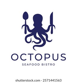 Octopus logo design, Seafood logo illustration template.