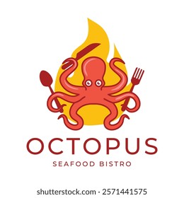 Octopus logo design, Seafood logo illustration template.