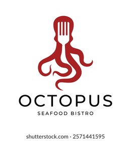 Octopus logo design, Seafood logo illustration template.