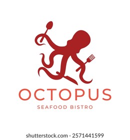 Octopus logo design, Seafood logo illustration template.