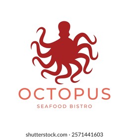 Octopus logo design, Seafood logo illustration template.