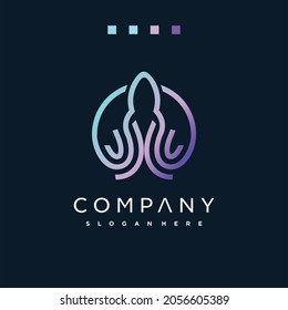 Octopus Logo Design Template , labels and emblems with colorful of octopus. Line logotype of octopus.