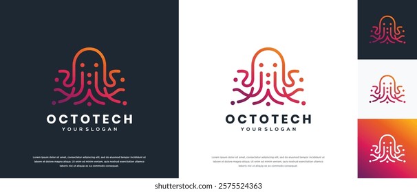 Octopus logo design. Octopus logo template made with lines.