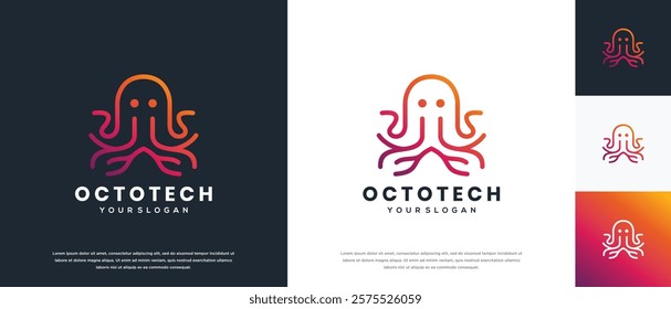 Octopus logo design. Octopus logo template made with lines.