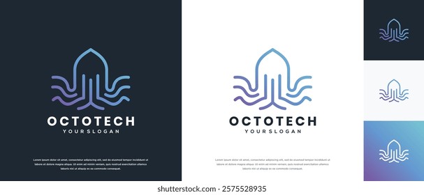 Octopus logo design. Octopus logo template made with lines.