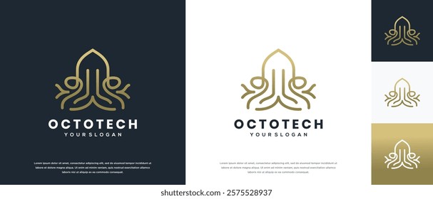 Octopus logo design. Octopus logo template made with lines.