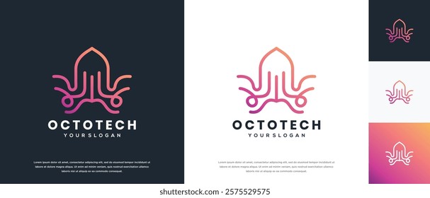 Octopus logo design. Octopus logo template made with lines.