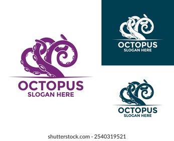 Octopus logo design vector, Simple Octopus tentacle logo design template