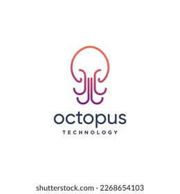 Octopus logo design vector with technology style