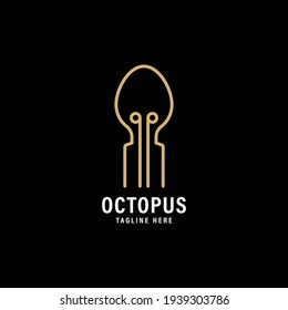 Octopus Logo design vector template Linear style. Vintage Logotype seafood restaurant concept outline icon.