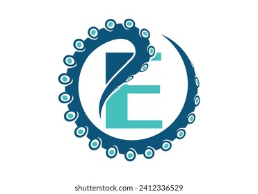 Octopus Logo With E Letter Design Concept Vector Template.