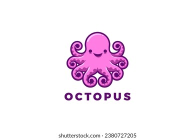 Octopus Logo Funny Happy Kraken Seafood Restaurant Zoo Vector Design Concept.