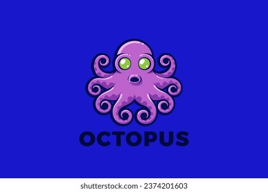 Octopus Logo Funny Scary Surprised Kraken Seafood Restaurant Zoo Vector Design Concept.