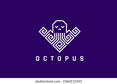 Octopus Logo Geometric Design Seafood Restaurant Bar vector template. Squid Kraken Logotype concept icon.