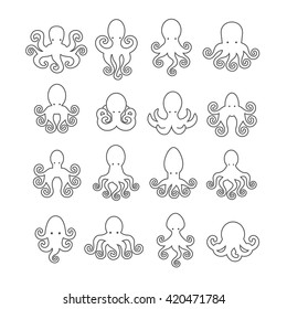Octopus logo illustration set. Octopus symbol