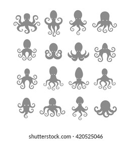 Octopus logo illustration set. Octopus symbol