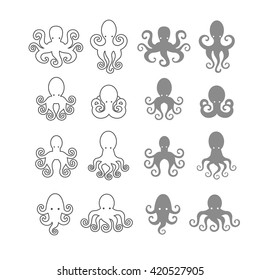 Octopus logo illustration set. Octopus symbol