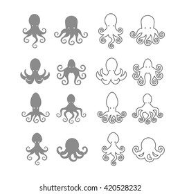 Octopus logo illustration set. Octopus symbol