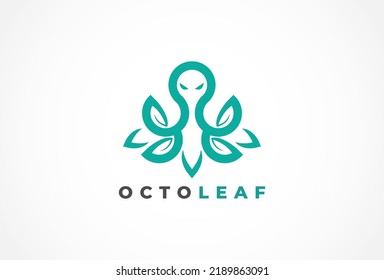 Octopus Logo,  modern octopus and leaf combination, usable for brand and company logos, flat  Design Logo Template, vector illustration