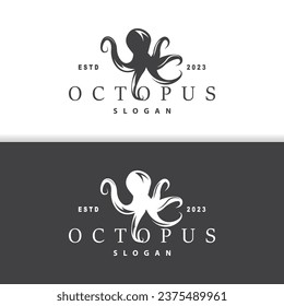 Octopus Logo, Old Retro Vintage Design Ocean Animal Vector Tentacle Illustration Template