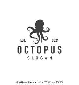Octopus Logo, Old Retro Vintage Design Ocean Animal Vector Tentacle Illustration Template