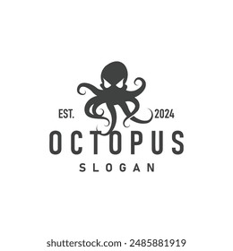 Octopus Logo, Old Retro Vintage Design Ocean Animal Vector Tentacle Illustration Template