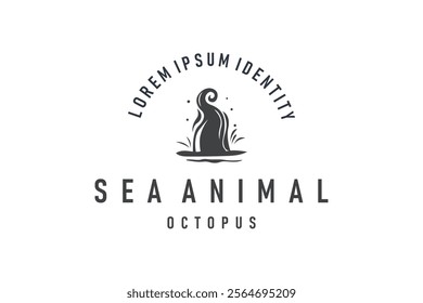 Octopus Logo Old Retro Vintage Design Ocean Animal Vector Tentacle Illustration Template