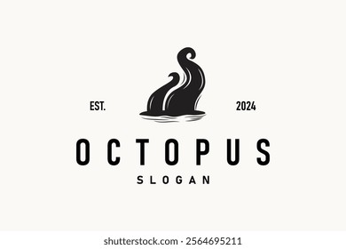 Octopus Logo Old Retro Vintage Design Ocean Animal Vector Tentacle Illustration Template