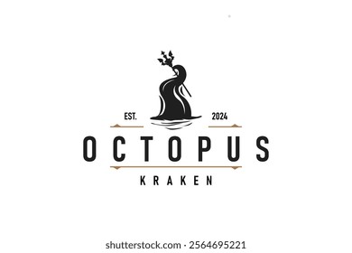 Octopus Logo Old Retro Vintage Design Ocean Animal Vector Tentacle Illustration Template