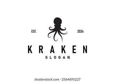 Octopus Logo Old Retro Vintage Design Ocean Animal Vector Tentacle Illustration Template