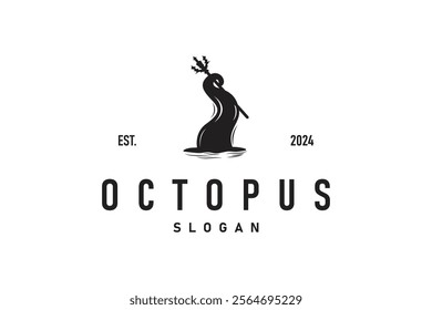 Octopus Logo Old Retro Vintage Design Ocean Animal Vector Tentacle Illustration Template