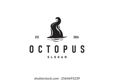 Octopus Logo Old Retro Vintage Design Ocean Animal Vector Tentacle Illustration Template