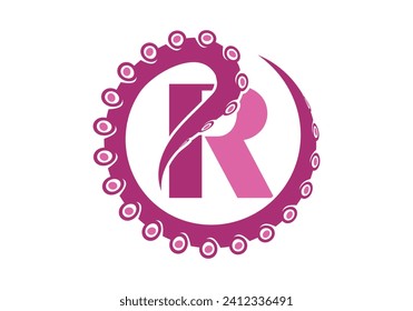 Octopus Logo With R Letter Design Concept Vector Template.