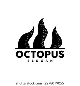 Octopus Logo, Sea Animals Vector, Seafood Ingredients Cuttlefish Tentacles Icon Silhouette Design
