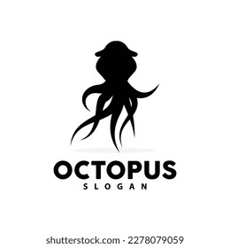 Octopus Logo, Sea Animals Vector, Seafood Ingredients Cuttlefish Tentacles Icon Silhouette Design