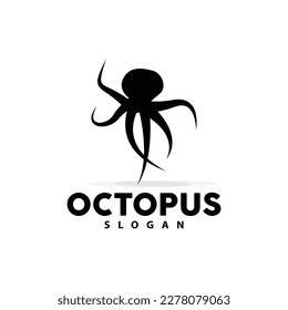 Octopus Logo, Sea Animals Vector, Seafood Ingredients Cuttlefish Tentacles Icon Silhouette Design