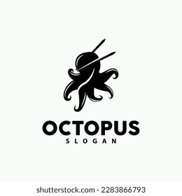 Octopus Logo, Sea Animals Vector, Seafood Ingredients Cuttlefish Tentacles Icon Silhouette Design