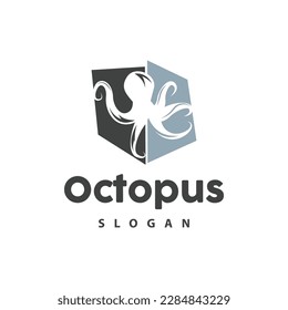 Octopus Logo, Sea Animals Vector, Seafood Ingredients Cuttlefish Tentacles Icon Silhouette Design