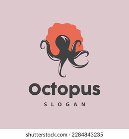 Octopus Logo, Sea Animals Vector, Seafood Ingredients Cuttlefish Tentacles Icon Silhouette Design
