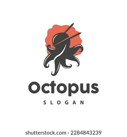 Octopus Logo, Sea Animals Vector, Seafood Ingredients Cuttlefish Tentacles Icon Silhouette Design