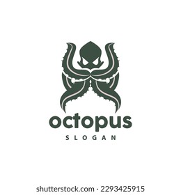 Octopus Logo, Sea Animals Vector, Seafood Ingredients Cuttlefish Tentacles Icon Silhouette Design