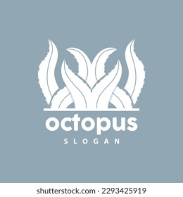 Octopus Logo, Sea Animals Vector, Seafood Ingredients Cuttlefish Tentacles Icon Silhouette Design