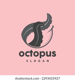 Octopus Logo, Sea Animals Vector, Seafood Ingredients Cuttlefish Tentacles Icon Silhouette Design