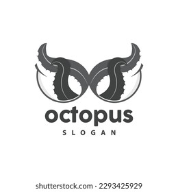 Octopus Logo, Sea Animals Vector, Seafood Ingredients Cuttlefish Tentacles Icon Silhouette Design