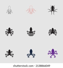 Tintenfisch-Logo-Set, Tintenfisch-grauer Hintergrund, Inspirationslogo