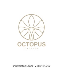 Octopus Logo, Simple Line Design, Sea Animal Vector Japanese Seafood Ingredient, Icon Symbol Illustration