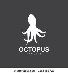 Octopus Logo, Simple Line Design, Sea Animal Vector Japanese Seafood Ingredient, Icon Symbol Illustration
