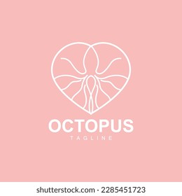 Octopus Logo, Simple Line Design, Sea Animal Vector Japanese Seafood Ingredient, Icon Symbol Illustration