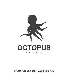 Octopus Logo, Simple Line Design, Sea Animal Vector Japanese Seafood Ingredient, Icon Symbol Illustration